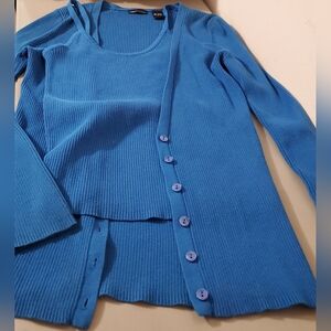 Moda International Set Royal Blue Ribbed Camisole and Cardigan Set Large Y2k
